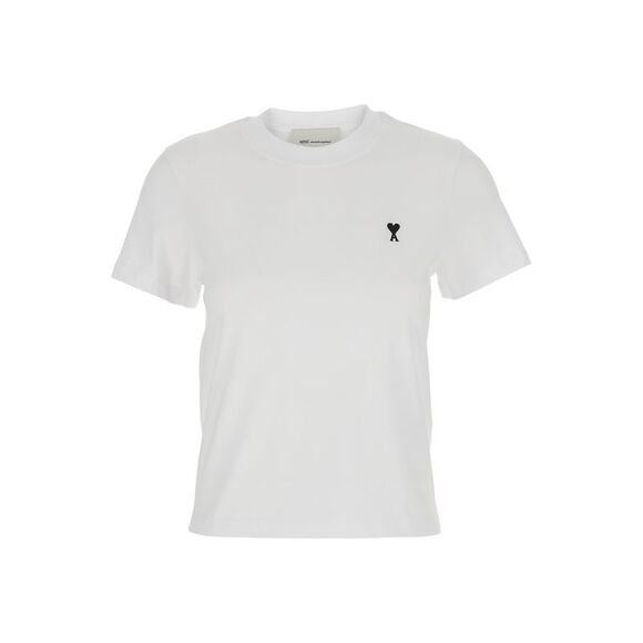 Ami Paris Women White 'Quota' T-Shirt With Contrast Details For Men